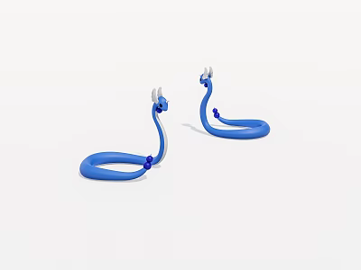 Blue Serpentine Decorative Figurines With Horns And Purple Accents On White Background 3d model