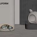 Cozy Pet Bed Interior With Sleeping Cat And Cat Ear Shaped Design