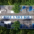 Creative Parking Lot With Greenery Geometric Patterns And Have A Nice Day Sign