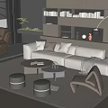 Modern Living Room Sofa And Coffee Table Set With Cushions Rug And Bookshelf