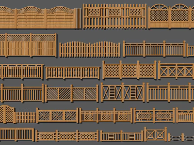 Various Wooden Fence Designs With Intricate Patterns And Classic Styles 3d model