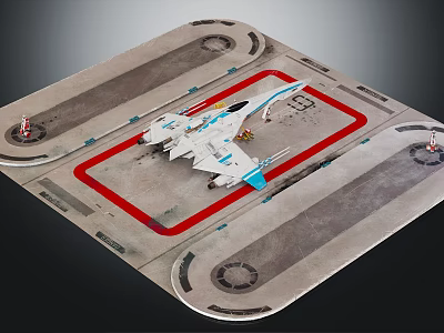 Modern Airplane Parked On Tarmac With Red Border And Ground Markings 3d model