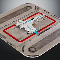 Modern Airplane Parked On Tarmac With Red Border And Ground Markings