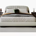 Modern White Upholstered Double Bed With Decorative Pillows And Nightstands