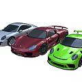 Three Luxury Sports Cars In Silver Red And Green Colors With Sleek Design