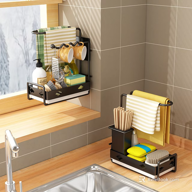 Black Bathroom Cabinet Rack With Multifunctional Storage For Towel Soap And Toiletries 3d model 