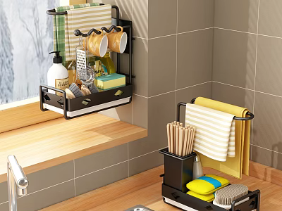 Black Bathroom Cabinet Rack With Multifunctional Storage For Towel Soap And Toiletries 3d model