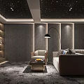 Elegant Home Theater Interior With Starry Ceiling Comfortable Seating Wall Art And Area Rug 3d model
