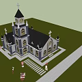 Elegant European Style Architecture With Clock Tower Spires And Arched Windows In Garden Setting