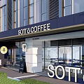 Modern Commercial Complex Exterior Featuring SOTTO COFFEE Shop Glass Facade And Outdoor Seating