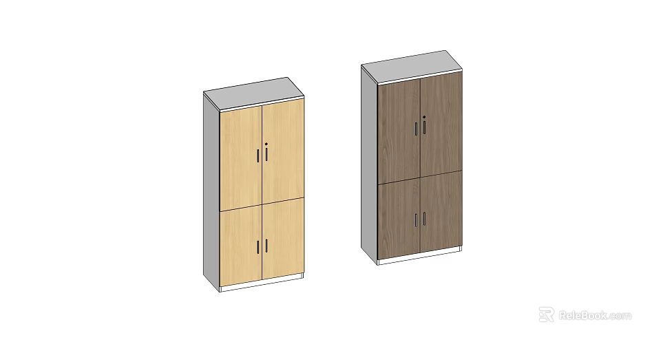 Light And Dark Wood Bookcase With Two Section Double Door Cabinet Design 3d model