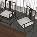 Chinese Style Leisure Chairs With Wooden Frame Light Fabric Cushions And Indoor Wooden Floor