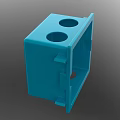 Blue Cube Structure With Multiple Circular Holes And Side Attachments