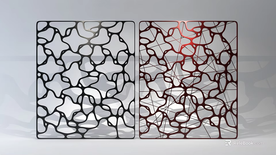 Modern Interior Decorative Partitions With Black And Red Intricate Hollow Patterns 3d model 