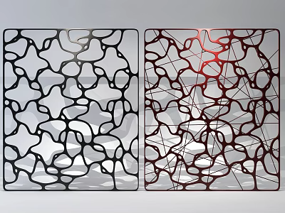 Modern Interior Decorative Partitions With Black And Red Intricate Hollow Patterns 3d model