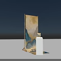 Scenic Photo Spot With Landscape Painting Display Board And White Cube Pedestal In Blue Sky
