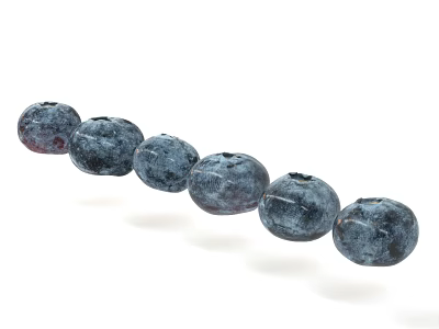 Fresh Juicy Blueberries Arranged In A Curved Line On White Background With Vibrant Purple Color 3d model