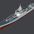 Modern Warship 3D Model Design With Upper Structure Deck Features And Red Hull 3d model