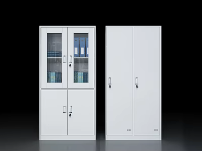 White Bookcases With Glass Door And Lockable Doors Storage For Blue Folders 3d model