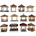 Various Traditional Pavilion Models With Different Roof Styles And Wooden Structures