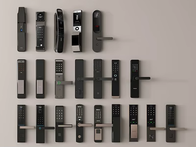 Various Electronic Smart Door Locks With Different Handle Designs And Features 3d model