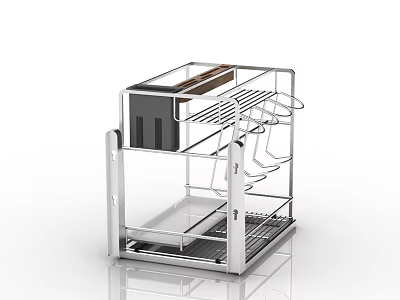 Modern Stainless Steel Kitchen Cabinet With Multi Layer Storage And Cup Holders 3d model