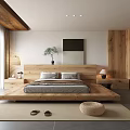 Modern Hotel Guest Room With Wooden Headboard Large Window And Green Outdoor View