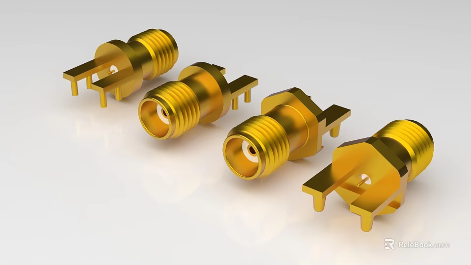 Durable Golden Threaded Brass Electronic Connector Components With Metallic Design 3d model 