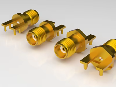 Durable Golden Threaded Brass Electronic Connector Components With Metallic Design 3d model