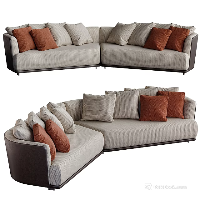 Light Beige Sectional Corner Sofa With Brown Gray Cushions And Modern Design 3d model