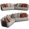 Light Beige Sectional Corner Sofa With Brown Gray Cushions And Modern Design 3d model