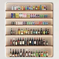 Elegant Wine Bottles And Glasses Display On Multiple Shelves In Home Bar