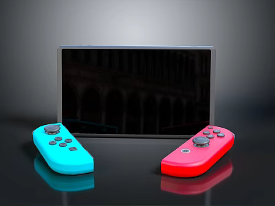 Modern Portable Game Console With Tablet Display And Blue Red Controllers 3d model