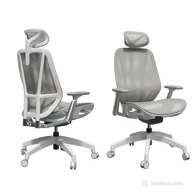 Modern Office Chair With Mesh Design Headrest Armrests And Five Star Base Casters 3d model 
