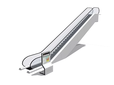 Commercial Escalator With Moving Steps Transparent Guardrails And Bottom Control Panel Design 3d model