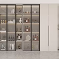 Modern Wine Cabinet With Glass Doors LED Lighting Wine Bottles Glassware And Decorative Pieces