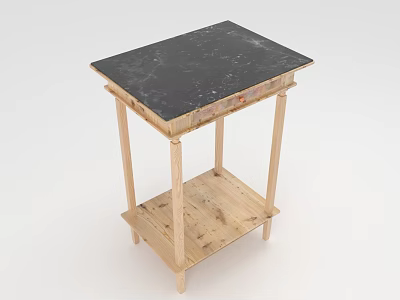 Wooden Frame Side Table With Black Marble Top And Lower Shelf 3d model