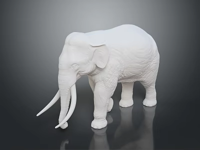 White Elephant Sculpture With Long Ivory Smooth Surface And Dark Background 3d model