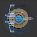 3D Holographic Blue Mechanical Structure On Metallic Base With Glowing Ring
