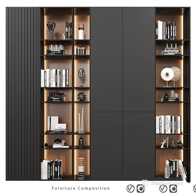 Modern Home Storage Cabinet With Shelves Books And Decorative Items 3d model 