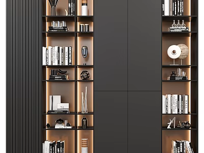 Modern Home Storage Cabinet With Shelves Books And Decorative Items 3d model