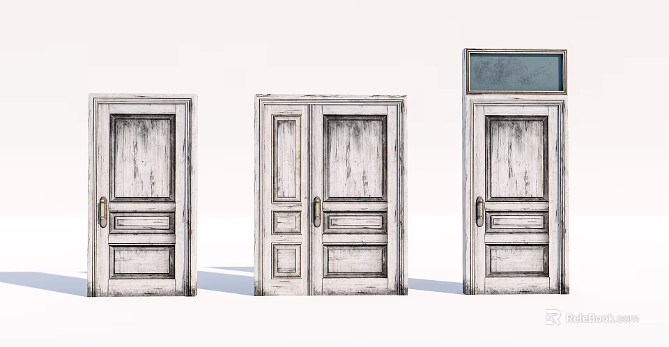 Vintage Wooden Hinged Doors With Weathered Texture Single Double And Window Design 3d model 