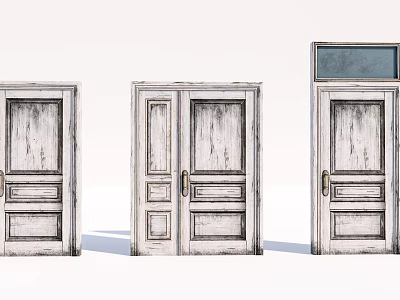 Vintage Wooden Hinged Doors With Weathered Texture Single Double And Window Design 3d model