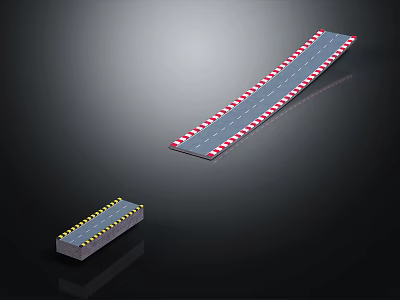 Car Moving On Road With Red White Stripes And Yellow Black Speed Bump 3d model