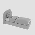 Modern Minimalist Single Bed With Curved Upholstered Headboard Light Beige Pillows And Linens