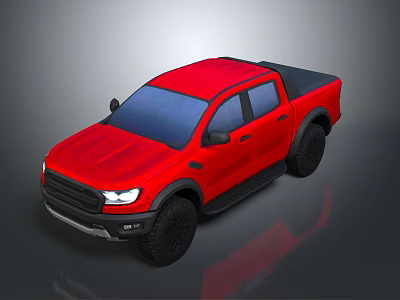 Red Pickup Truck With Black Roof And Off Road Tires Exterior Design 3d model