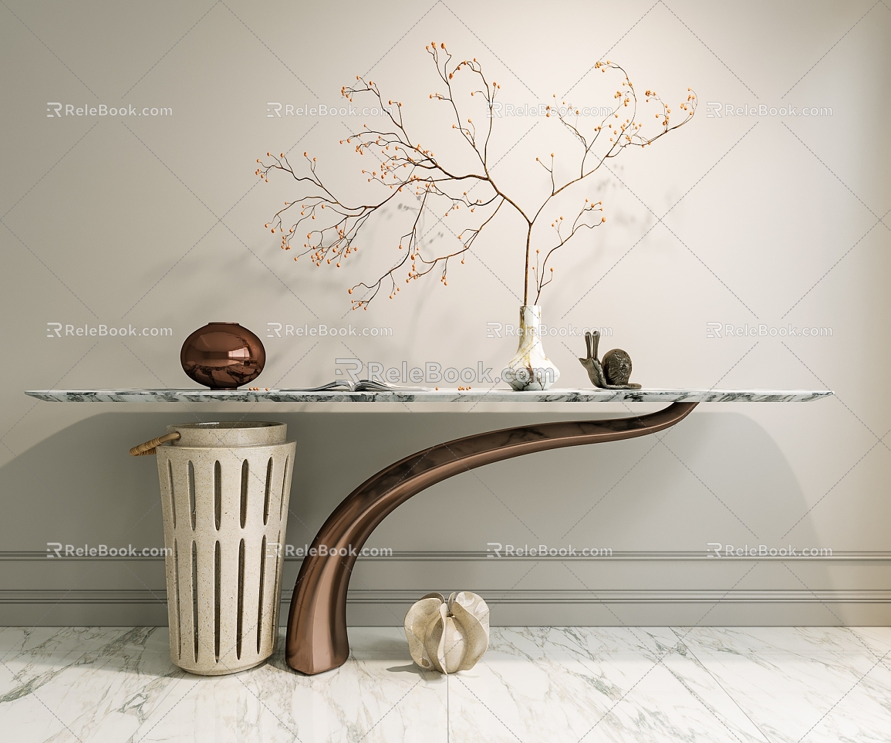 Entrance Cabinet Side Cabinet Entrance Cabinet Marble Entrance Cabinet Dried Snail Vase Decoration Ornaments 3d model