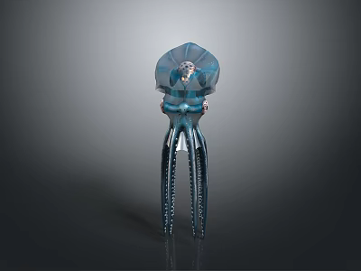 Blue Glass Like Jellyfish Aquatic Animal With Long Tentacles 3D Rendered Structure 3d model