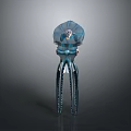 Blue Glass Like Jellyfish Aquatic Animal With Long Tentacles 3D Rendered Structure