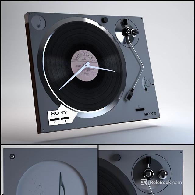 Unique Vinyl Record Clock With Sony Turntable Design And Classic Styling 3d model 